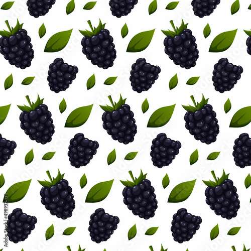 Blackberries with leaves seamless pattern with background. Vector image of berries. Illustration for packaging, wrapping paper, textile.	
