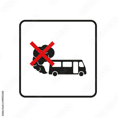 Prohibition sign of dangerous exhaust gases. Exhaust bus icon. Traffic fumes. Environmental pollution. Smog