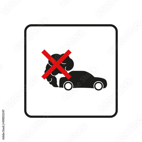 Prohibition sign of dangerous exhaust gases. Exhaust car icon. Traffic fumes. Environmental pollution. Smog