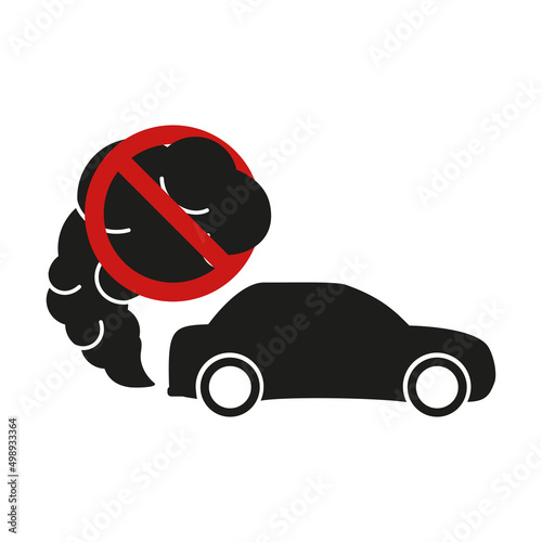 Prohibition sign of dangerous exhaust gases. Exhaust car icon. Traffic fumes. Environmental pollution. Smog