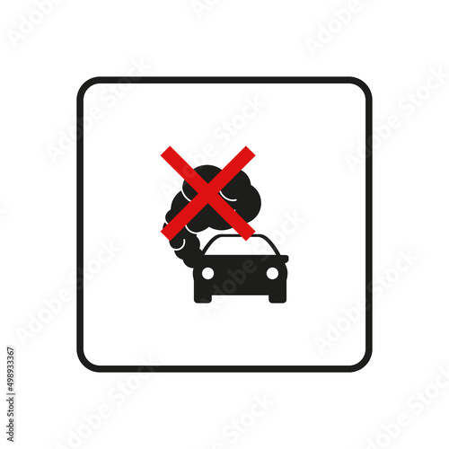 Prohibition sign of dangerous exhaust gases. Exhaust car icon. Traffic fumes. Environmental pollution. Smog