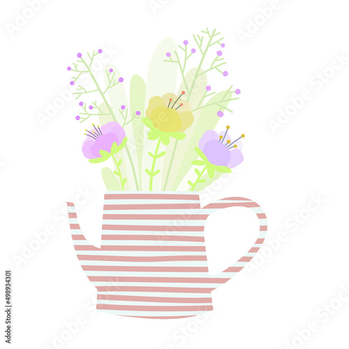 cute flowerpots with flowers, colorful flowers, spring and summer design and printing
