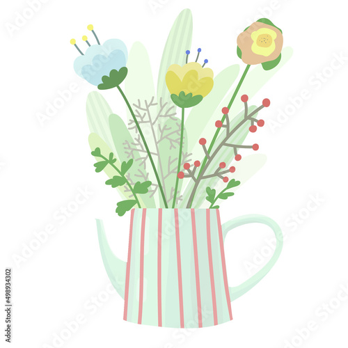 cute flowerpots with flowers, colorful flowers, spring and summer design and printing
