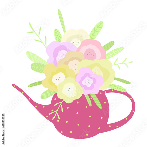 cute flowerpots with flowers, colorful flowers, spring and summer design and printing
