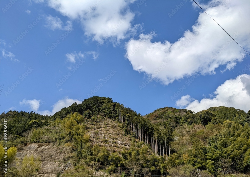 Mountains, blue sky and white clouds