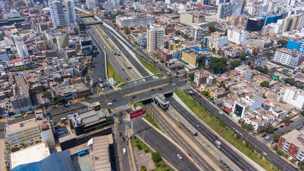 Excellent aerial view of Av. Angamos and Vía Expresa Luis Bedoya Reyes in the city of Lima