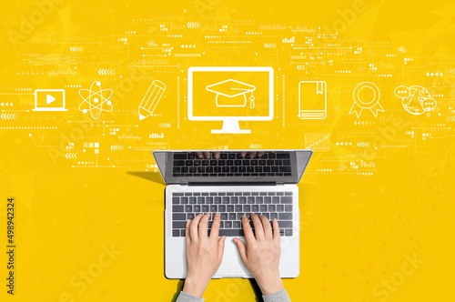 E-learning concept with person using a laptop computer