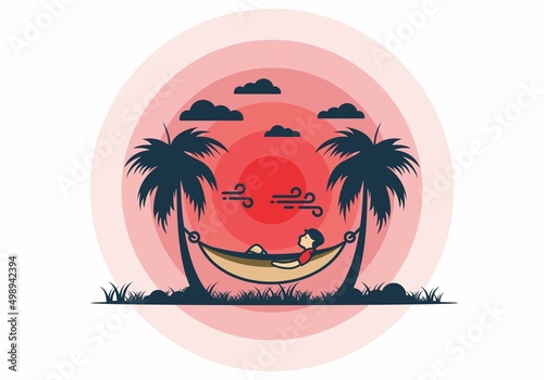 Relax on hammock flat illustration