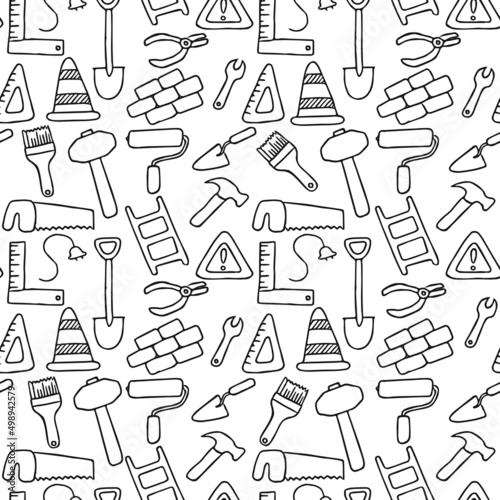 construction icons pattern. seamless doodle pattern with tools for construction. vector illustration on the theme of construction