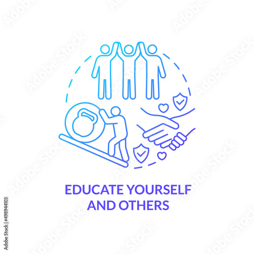 Educate yourself and others blue gradient concept icon. Learning problem. Coping with PTSD abstract idea thin line illustration. Isolated outline drawing. Myriad Pro-Bold font used