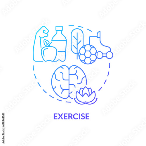 Exercise blue gradient concept icon. Calming mind and life balance. Technique to relax. Coping with PTSD abstract idea thin line illustration. Isolated outline drawing. Myriad Pro-Bold font used