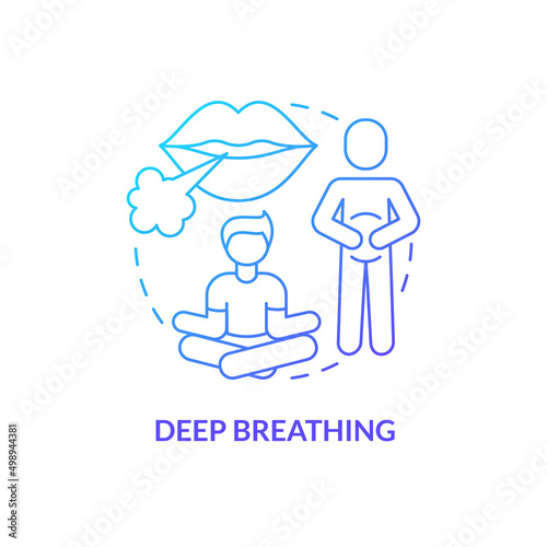 Deep breathing blue gradient concept icon. Right way to breathe for relax. PSTD coping strategy abstract idea thin line illustration. Isolated outline drawing. Myriad Pro-Bold font used