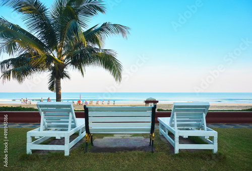Relaxing benches on Chaung Thar beach
