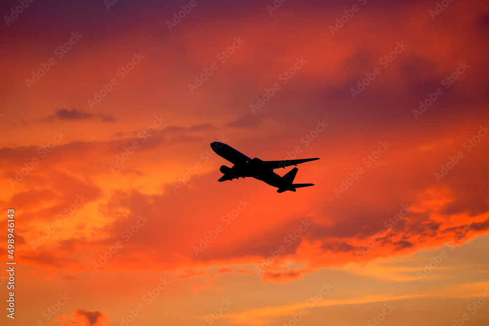 airplane in the sunset