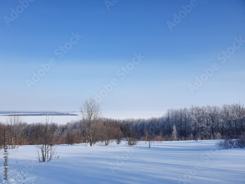 winter landscape. winter forest on the background of a frozen river