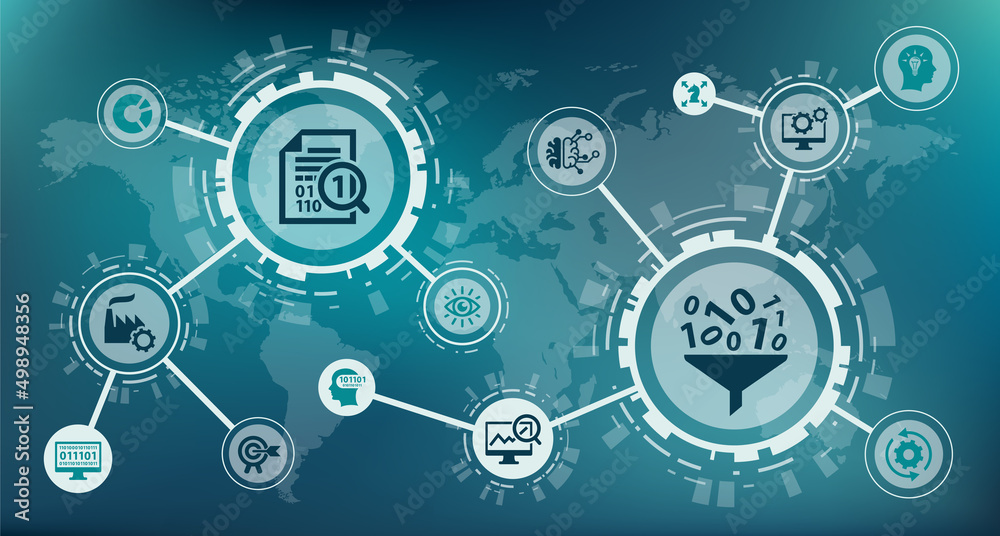 Business intelligence vector illustration. Concept on global trend analysis, big data, statistical information, smart corporate projection & planning, international economic performance measuring. Business intelligence vector illustration. Concept on global trend analysis, big data, statistical information, smart corporate projection & planning, international economic performance measuring.