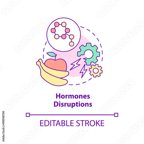 Hormones disruptions concept icon. Endocrine system problem. Side effect abstract idea thin line illustration. Isolated outline drawing. Editable stroke. Arial, Myriad Pro-Bold fonts used