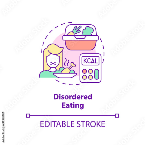 Disordered eating concept icon. Over fixation and restrictions. Side effect abstract idea thin line illustration. Isolated outline drawing. Editable stroke. Arial, Myriad Pro-Bold fonts used