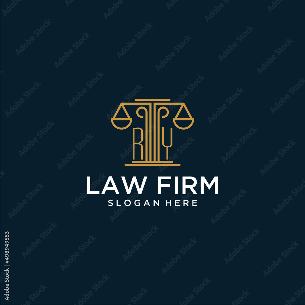 RY initial monogram logo for lawfirm with scale vector design - obrazy, fototapety, plakaty 