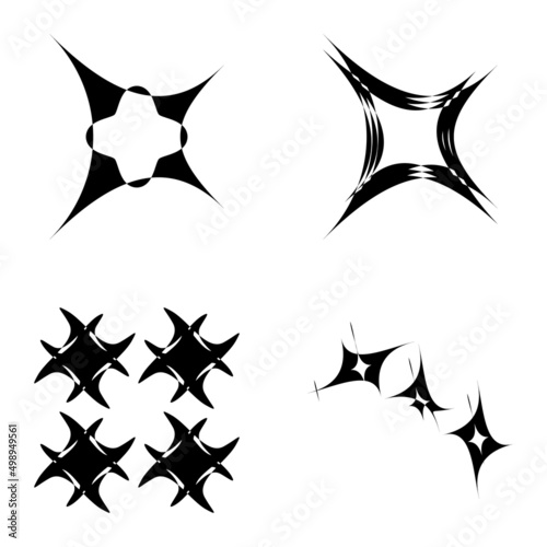 Abstract_4star Flat Icon Set Isolated On White Background