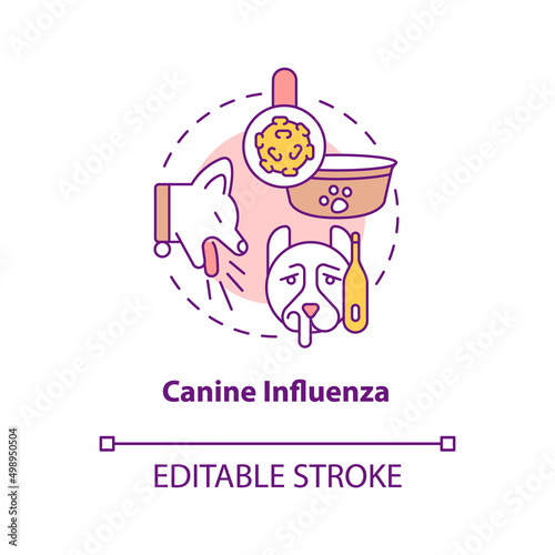 Canine influenza concept icon. Common health concern for dogs abstract idea thin line illustration. Dog flu like illness. Isolated outline drawing. Editable stroke. Arial, Myriad Pro-Bold fonts used
