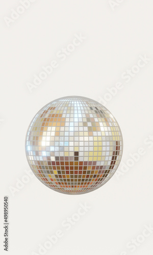 3D render of orange metallic glowing and reflecting disco ball isolated on white background 