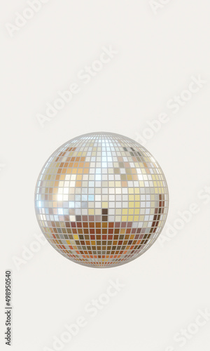 3D render of  orange metallic glowing and reflecting disco ball isolated on white background  
