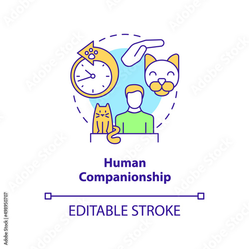 Human companionship concept icon. Cat wellness abstract idea thin line illustration. Animal companion. Psychological help. Isolated outline drawing. Editable stroke. Arial, Myriad Pro-Bold fonts used