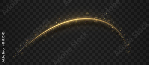 Golden sparkling light trail. Magic light trail of glittering comet tail. Shimmering golden wave with glitter.
