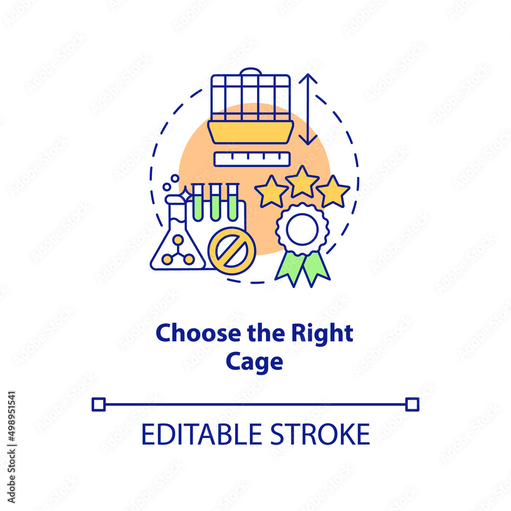 Naklejka premium Choose right cage concept icon. Keeping small animals healthy abstract idea thin line illustration. Good space for climb. Isolated outline drawing. Editable stroke. Arial, Myriad Pro-Bold fonts used