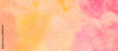 Red pink and orange yellow watercolor, Abstract painted texture. sunny background, Colorful grunge art painting. Effect of light pastel colored of sunset clouds cloud on the sunset sky background. © Aquarium