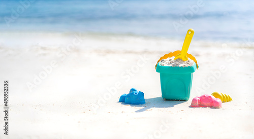 Fototapeta Naklejka Na Ścianę i Meble -  Children's beach toys on the background of the beach in the Maldives