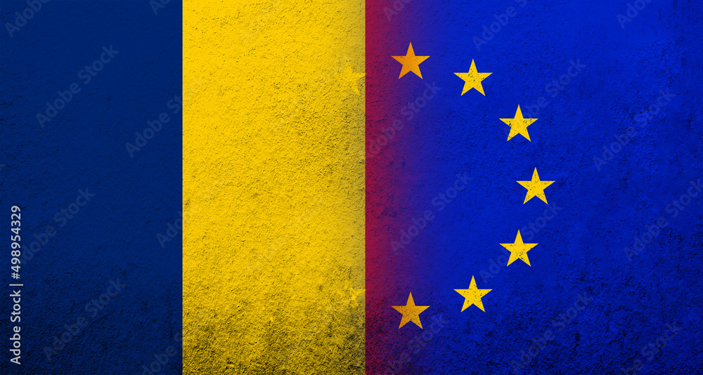 Flag of the European Union with The Republic of Chad National flag. Grunge background