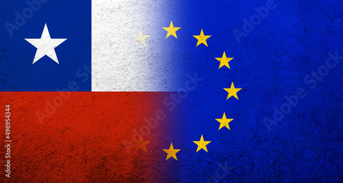 Flag of the European Union with The Republic of Chile National flag. Grunge background