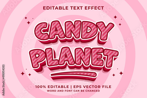 Editable text effect Candy Planet 3d Cartoon template style premium vector