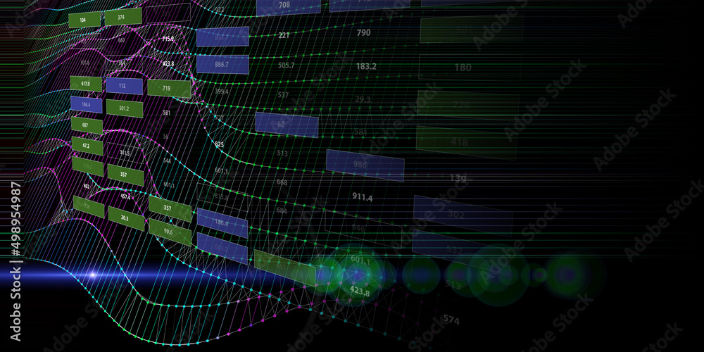 Abstract  background with wireframe graph with data. Visual presentation of analytics color grid algorithms. Big Data.  Banner for business, science and technology.