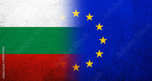 Flag of the European Union with Bulgaria National flag. Grunge background