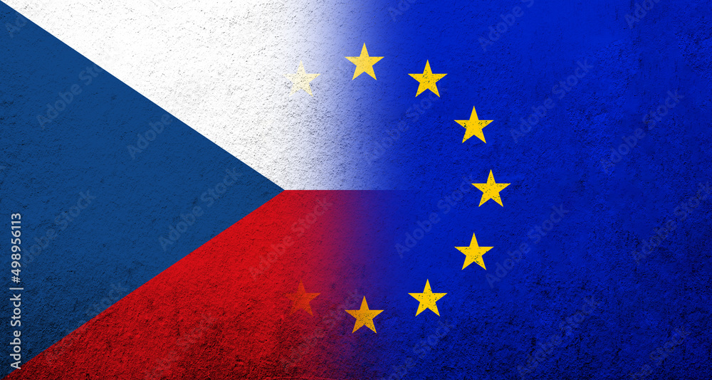 Flag of the European Union with National flag of Czech Republic. Grunge background