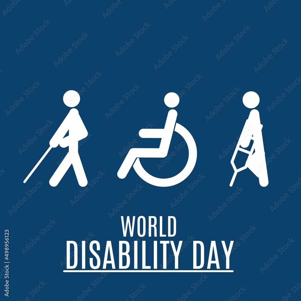 world disability day text vector with disability sign in blue