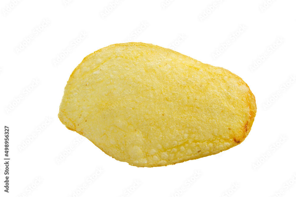 Potato chips isolated on white background, top view