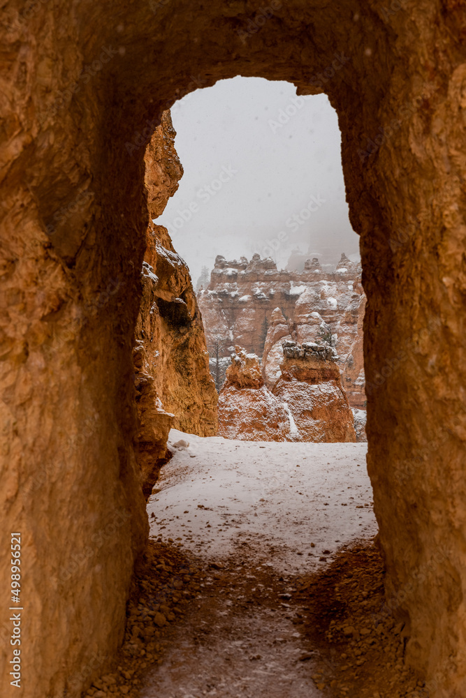 Snow Dusted hoodoos in Bryce canyon