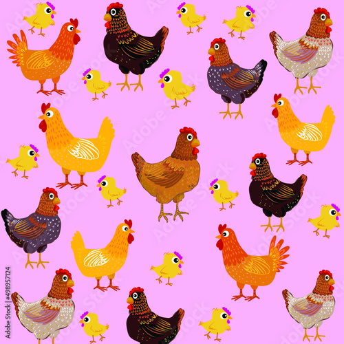 Chicken set, hen, rooster character vector illustration.