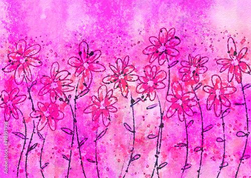 pink hand painted flower illustration  handpainted floral image wth large messy brush strokes