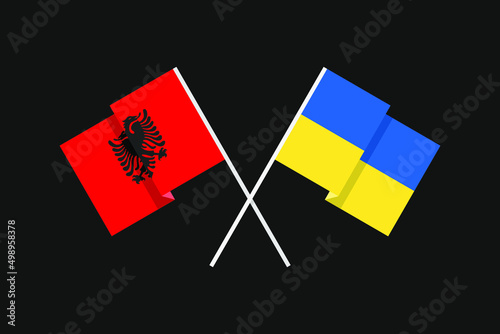 Flags of the European countries of Ukraine and the Republic of Albania in national colors. Help and support from friendly countries. Flat minimal graphic design.