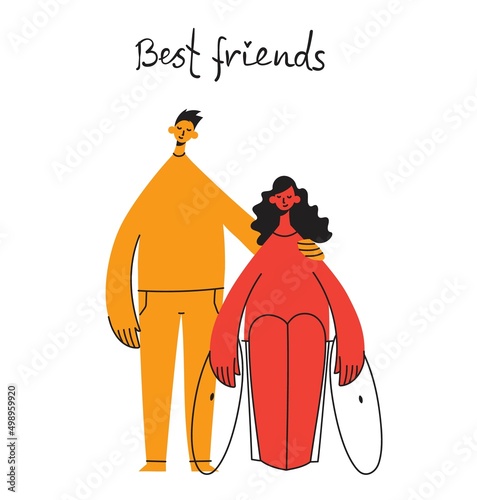 Background with happy diverse hugging people. Concept of friendship day, unity. Celebration or congratulation of multiracial friends.