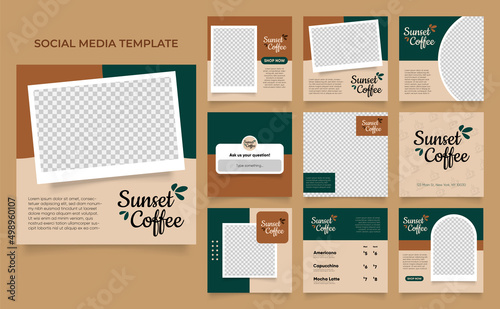 social media template banner blog coffee sale promotion. fully editable instagram and facebook square post frame puzzle organic sale poster. drink and beverage vector background