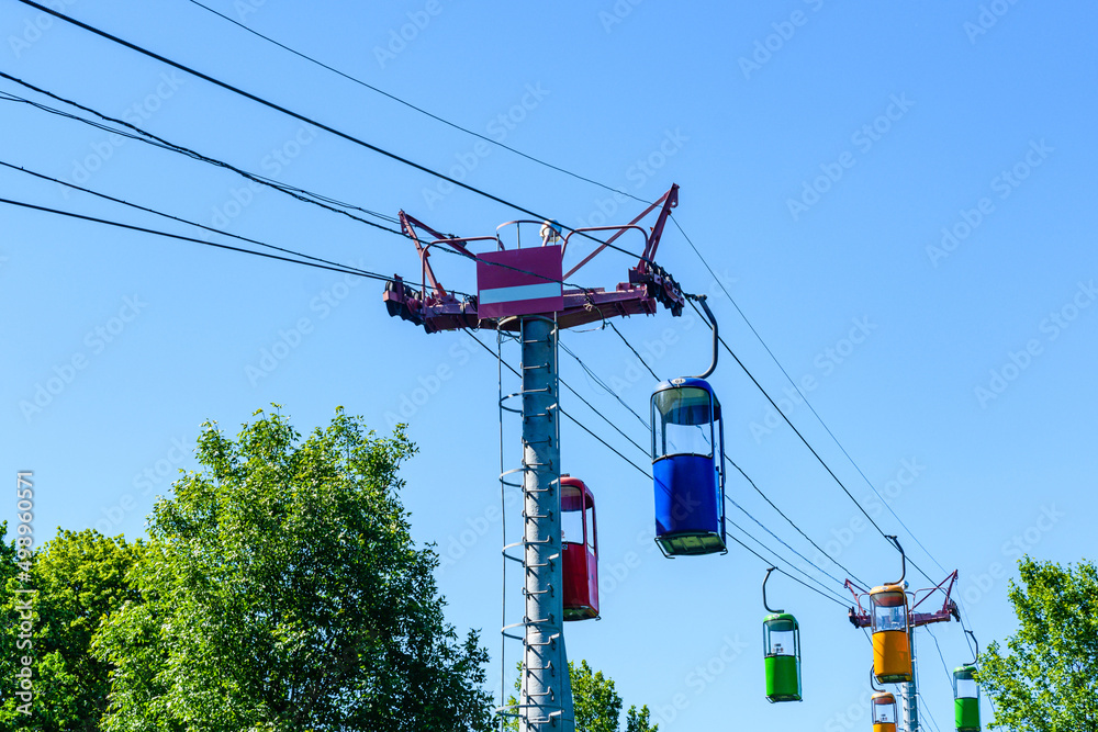 Cable car in a Maxim Gorky Central Park for Culture and Recreation. Kharkov, Ukraine