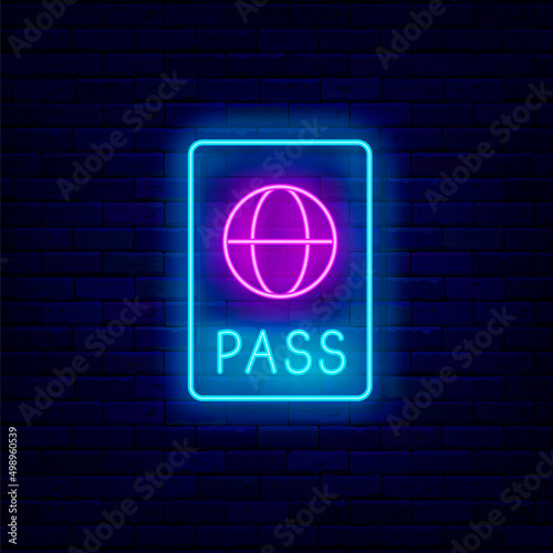 International passport neon icon. Citizen document. Season vacation. Travel and journey. Vector stock illustration