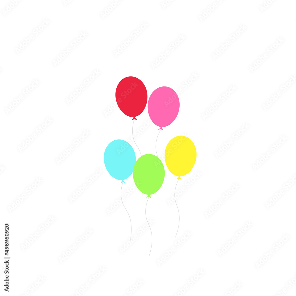 Happy birthday feast, birthday party, many colorful balloons, flat vector illustration and icons