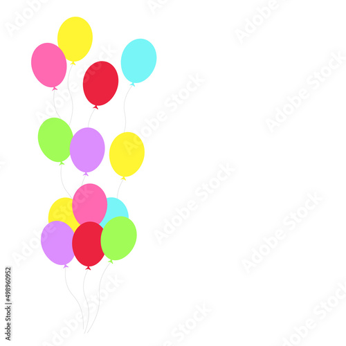 Happy birthday feast, birthday party, many colorful balloons, flat vector illustration and icons